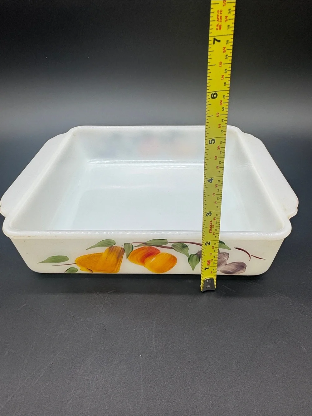 vintage Anchor Hocking Fire King Gay Fad Fruit Pattern 8-inch Square baking Dish